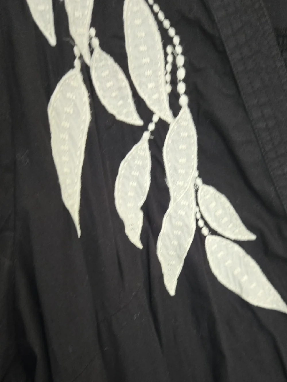 Anthropologie Black Embroidered V-Neck Puff Sleeve Cotton Dress Boho chic 2X - Picture 7 of 9
